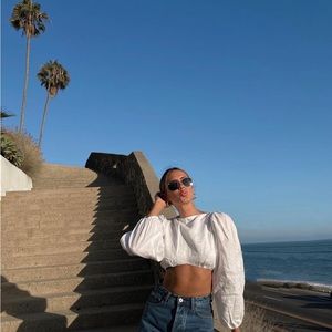 DISSH Linen crop top with tie back